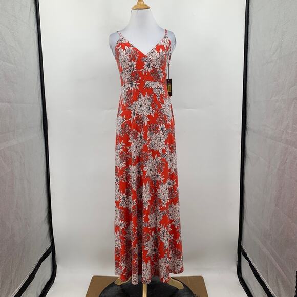 Vince Camuto Dress Womens S Small Botanical Floral V Neck Spaghetti Strap Maxi - Picture 2 of 12